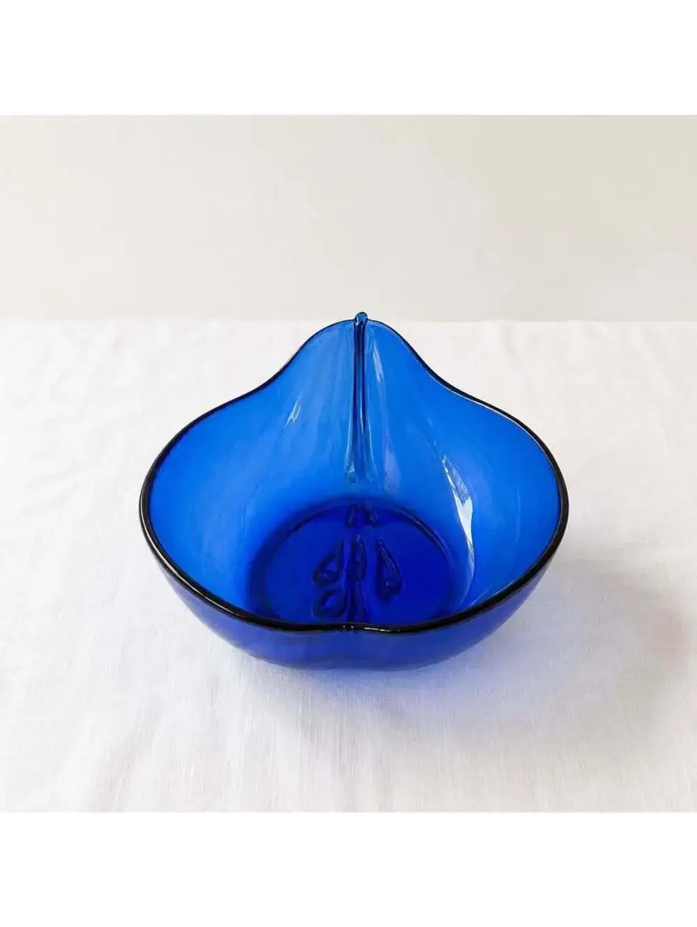 Vintage Cobalt Blue Art Glass Teardrop Bowl MCM Sculptural Centerpiece 10”
